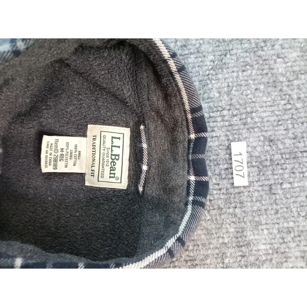 LL Bean Flannel Shirt Mens Large Gray Plaid Fleece Lined Traditional Fit